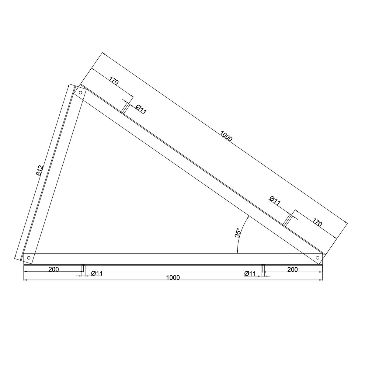 Dreieck 35 ° HORIZONTALE Montage Aluminium