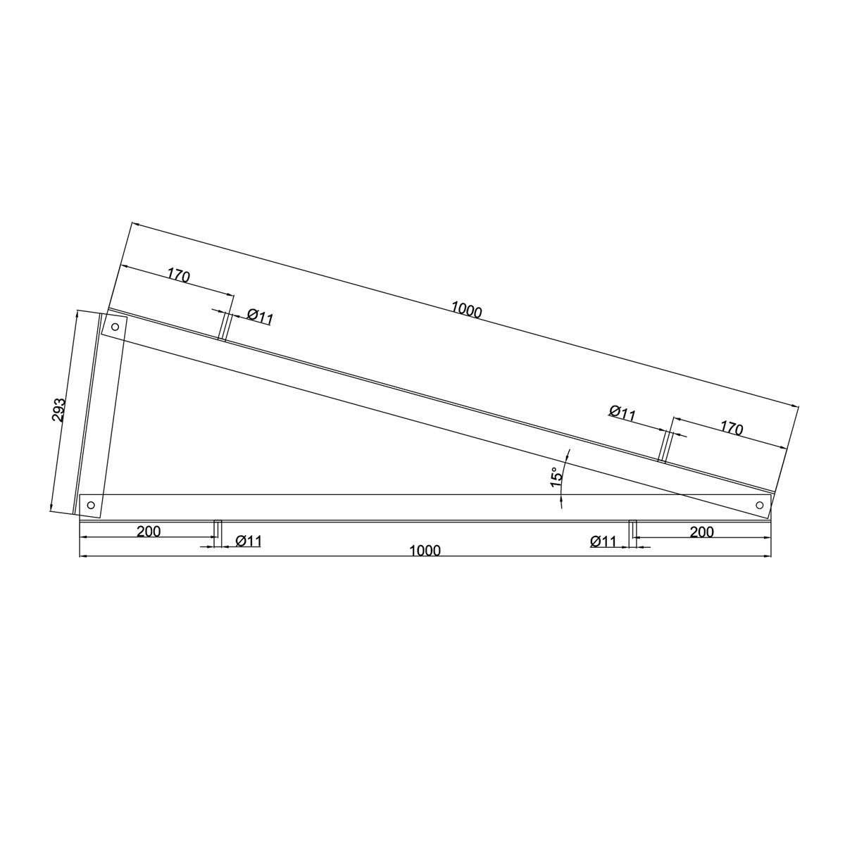 Dreieck 15 ° HORIZONTALE Montage Aluminium