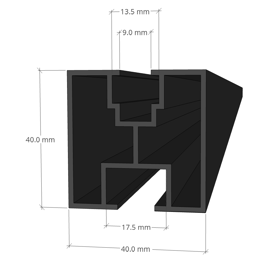 Black mounting Rail 40 x 40 x 2200 mm