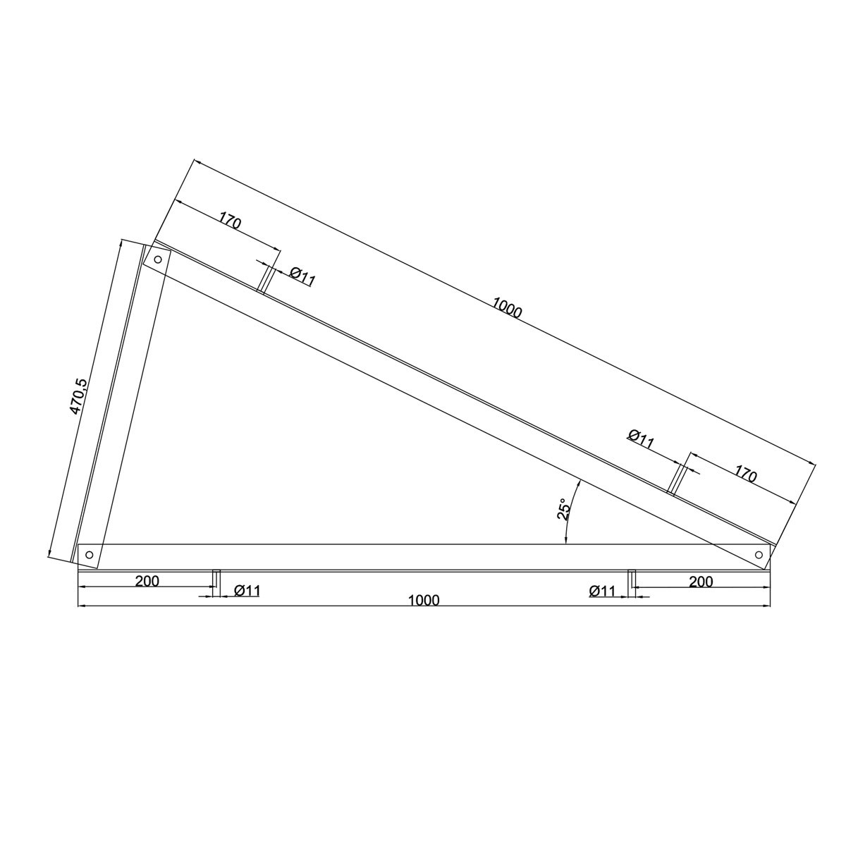 Dreieck 25 ° HORIZONTALE Montage Aluminium