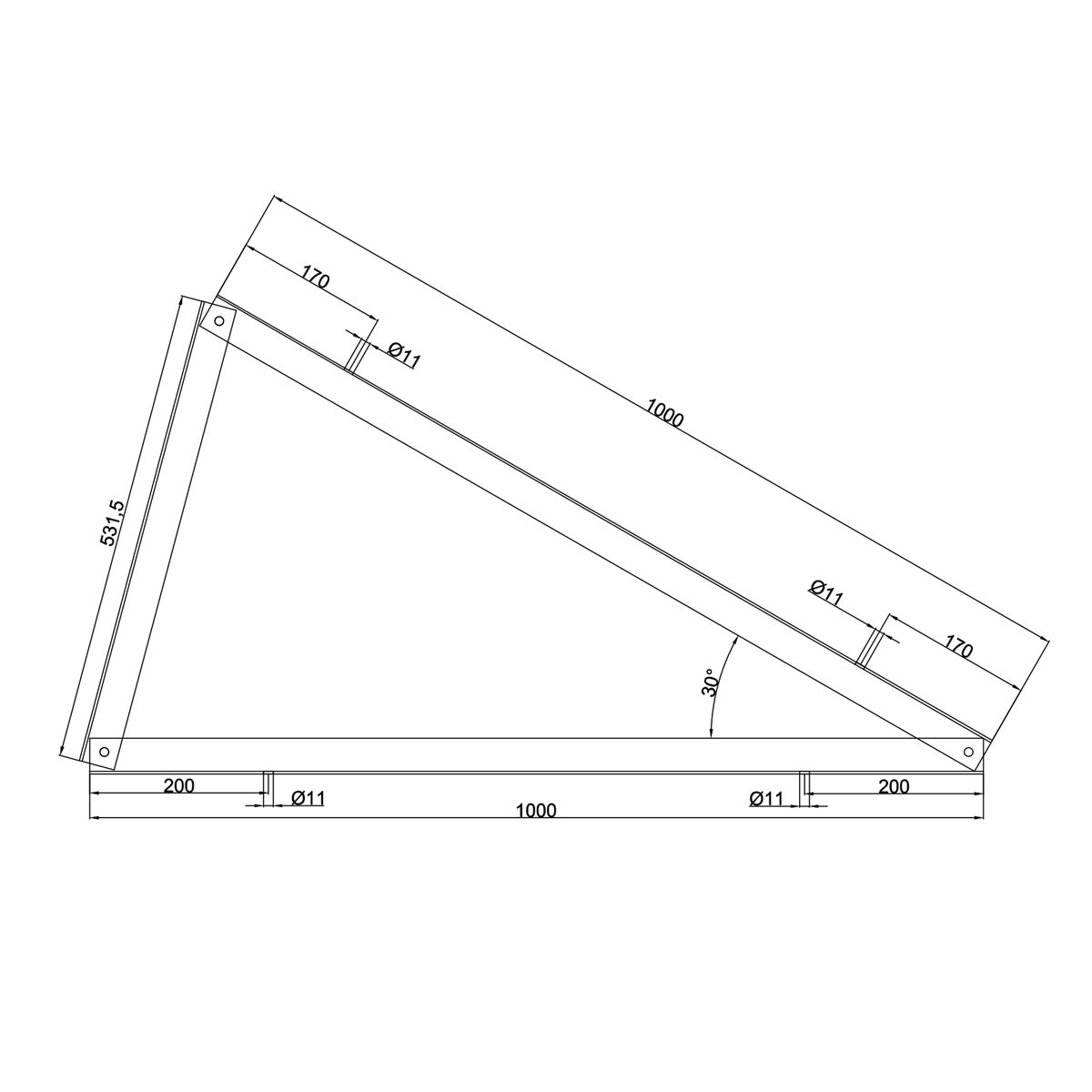 Dreieck 30° HORIZONTALE Montage Aluminium